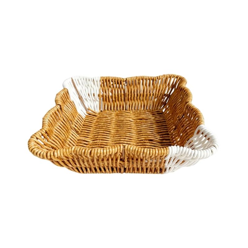 Elegant Double Tone Wicker Style Fruit Tray For Dessert And Snacks Durable PP Materials Holders With Multiple Compartments