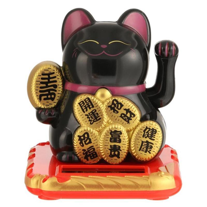 Solar Powered Maneki Neko Waving Arm Beckoning Fortune Cat Lucky Cat For Home Office Christmas Decoration Accessiores
