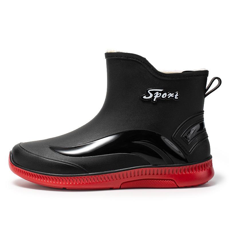 Fleece Rain Shoes Men's Fashion New Short Tube Non-slip Warm Rain Boots Short Water Shoes Work Outdoor Rubber Shoes