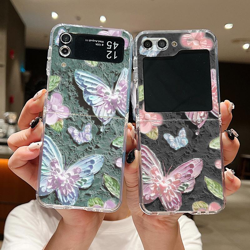 

Роскошный чехол с бабочкой на масляной живописи для Samsung Galaxy Z Flip6 Flip5 Flip4 Flip3 из мягкого ТПУ, 2 шт., складной противоударный чехол для телефона Samsung Z Flip6 синий