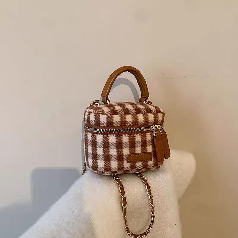 Borse a tracolla mini a quadri alla moda per donna, coreane estive, borsa a secchiello con catena a fiocco, portafoglio semplice versatile per rossetto e carte da donna