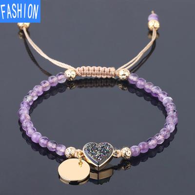 Γυναικεία βραχιόλια με κομμένα σφαιρίδια Natural Energy Quartz Crystal Bud Amethyst 4mm