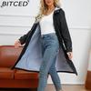 BITCED Spring/Fall Long-Sleeve Casual Trench Coat for Women Water-Resistant Hooded Solid-Color Top Striped Lining Straight-Cut Jacket