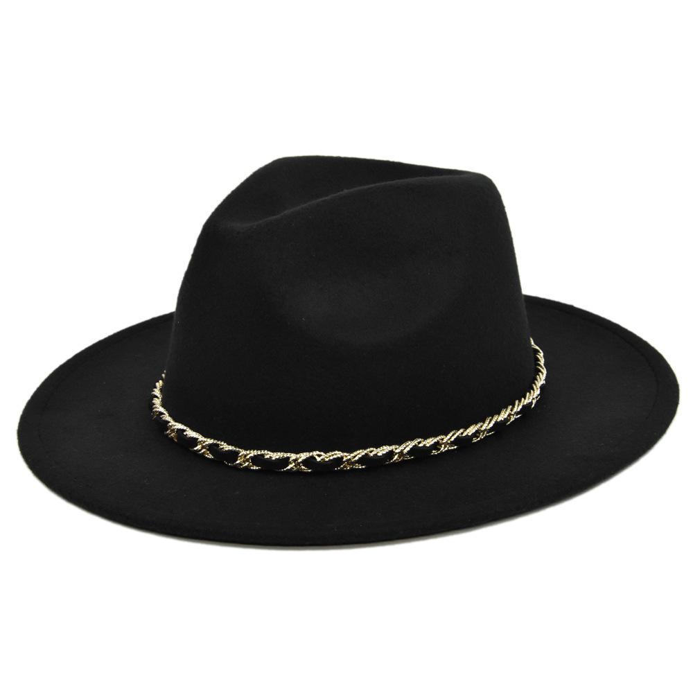 Chain woolen british retro jazz hat large brimmed hat woolen ancient large brimmed hat black hat
