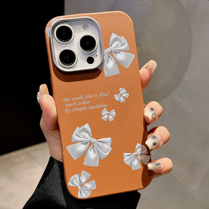 Cute Bowknot Print Leather Texture Slim Magnetic Case For iPhone 16 Pro Max 15 14 Pro 13 12 11 for MagSafe Shockproof TPU Soft Matte Phone Cover