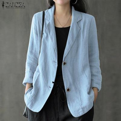 ZANZEA Korean Version of Summer 3/4 Sleeve Button Cotton Linen Suit Thin Cardigan Jacket Women Outwear