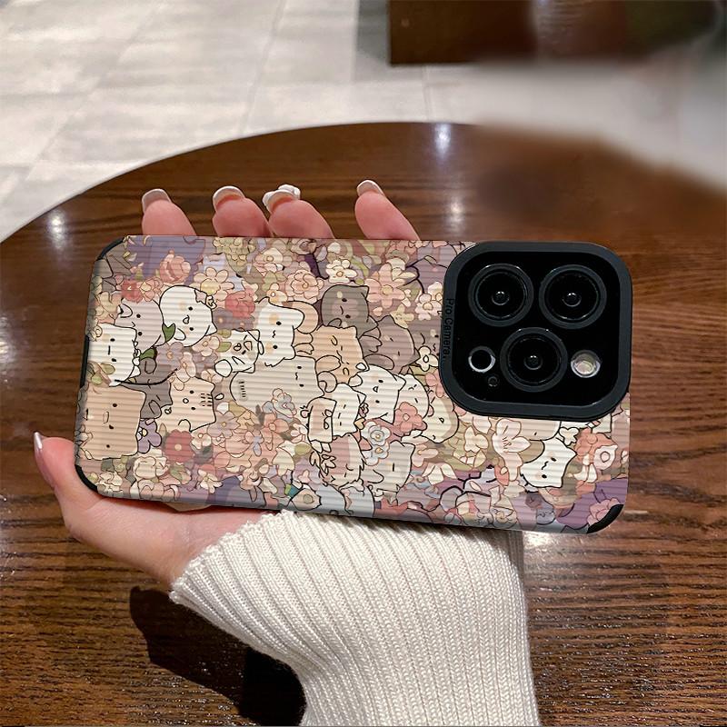 Vertical Grain Leather Cute Cartoon Animals Shell Soft Silicone Phone Case Back Cover with Camera Lens Full Protection for iPhone