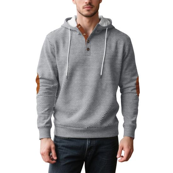 Men Jacquard Hoodie Long Sleeve Pullover Sweatshirt Loose Fit Hooded Casual Sweatshirt for Sportswear Street Gym