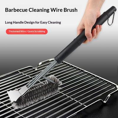 BBQ Grill Brush for Cast Iron Grills Stainless Steel Triangular Wire Head Efficient Cleaner for Outdoor Barbecue Camping Use
