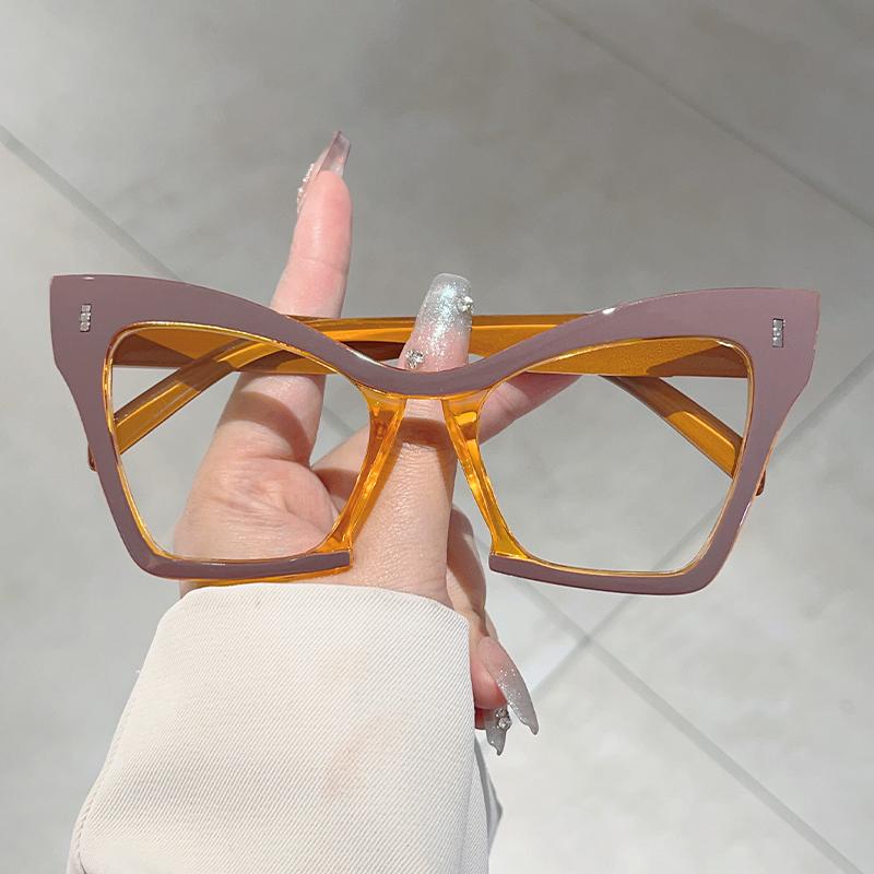 KAMMPT Oversized Cat Eye Glasses Women New Fashion Blue Light Blocking Optical Frames Vintage Stylish Patchwork Decor Eyeglasses