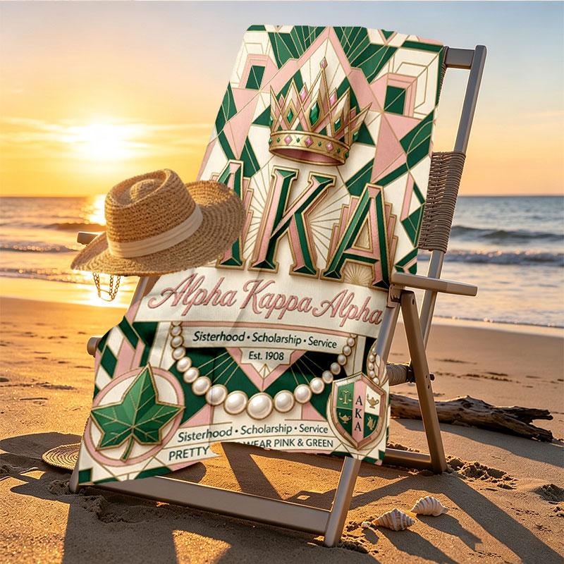 Alpha Kappa Alpha Print Beach Towel Design, Soft, Lightweight. for Home Bathroom, Spa, Pool, Yoga, Surfing, Camping, Gift for Family, Friend