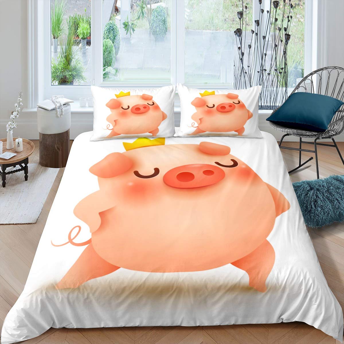 

Cute Pig Duvet Cover - Happy Farm Animal Theme With Zipper Closure For Kids EU Single(135*200cm)3pcs