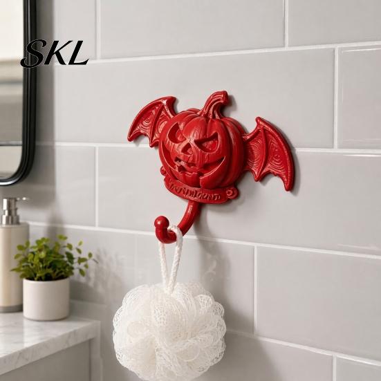 Multi-color Halloween Hooks Devil Pumpkin Bat Wall Hook, No-Drill Adhesive Hook for Keys Small Pendant Hanger Bags, Strong Sticky Damage-Free