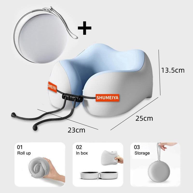 Reise Massage Memory Baumwolle U-förmiges Kissen Weich Tragbar Aufbewahrung Nackenstütze Schutz Waschbar Flugzeugkissen Wirbelsäulenpflege