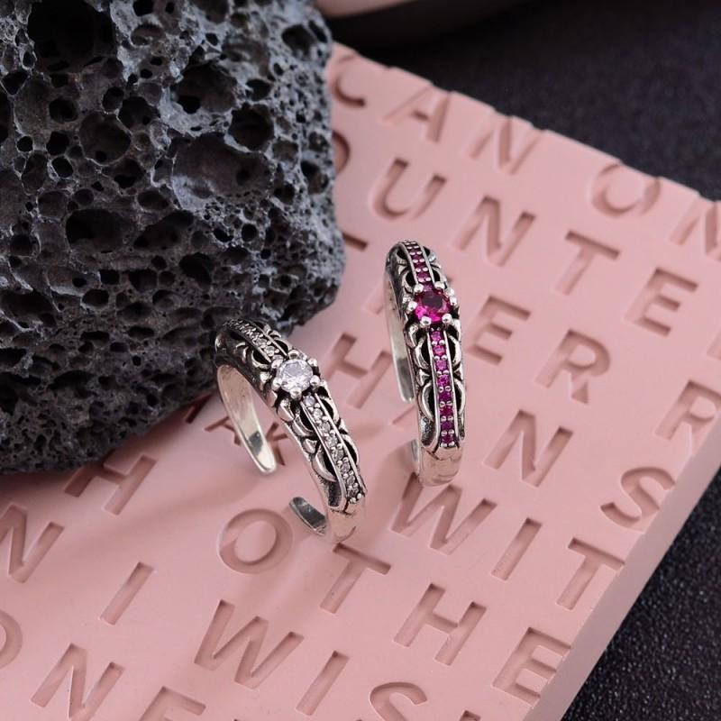 Adjustable Cross Pendant Ring With Pink Zirconia Stone Men Women Vintage Chic Fashion Jewelry