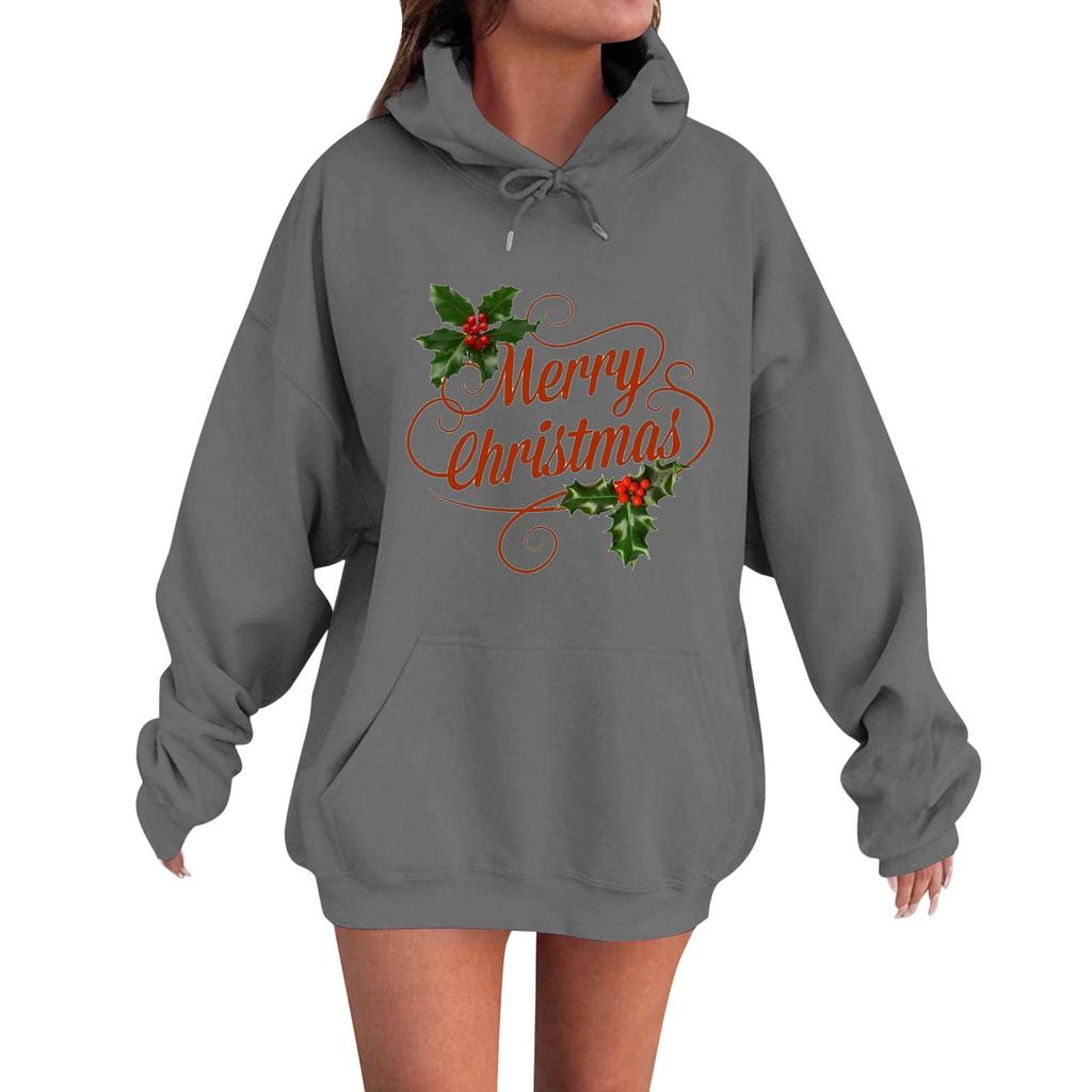 Women's Fashion Casual Long Sleeve Loose Christmas Print Hooded Sweatshirt