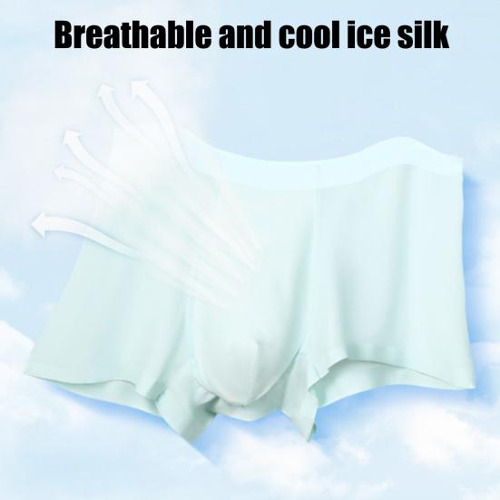 Men Boxer Underwear Mid-rise Elastic Waistband Solid Color Shorts Briefs Solid Color Ice Silk Summer Panties Daily Wear