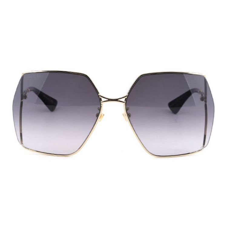Gucci Metal Herringbone Hollow Large Frame Square Sunglasses Unisex Sunglasses GG0817S-001