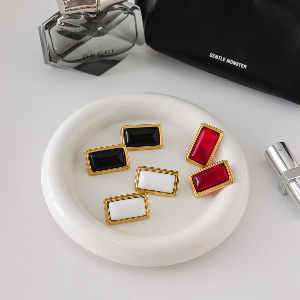 Youthway Fashion Red Agate Square Stud Earrings Stainless Steel With  Gold Color Hypoallergenic Stud Earrings For Women