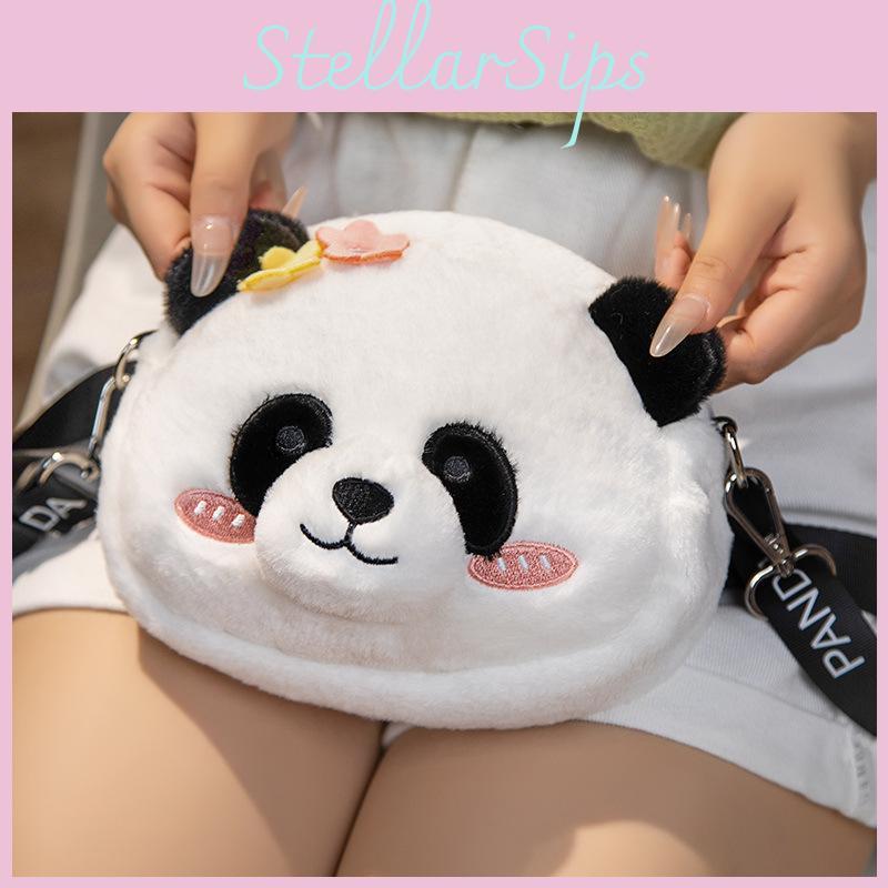 Adorable Panda Plush Backpack For Kids Cute Cartoon Crossbody Bag For Girls
