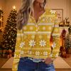 Women's Casual Christmas Print V-Neck Long Sleeve T-Shirt with Button