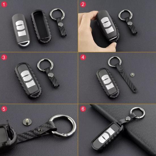 For Mazda Chain Smart 2 3 6 CX3 Car Fob Cover Ring Accessories Carbon Fiber