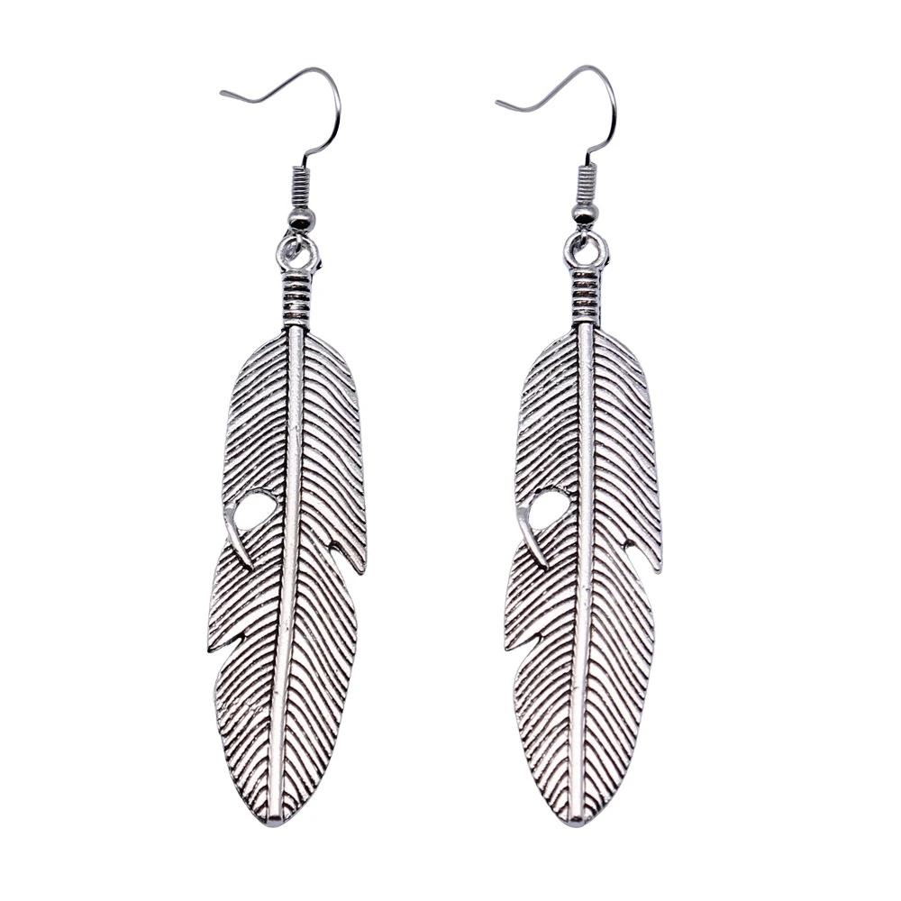 Vintage Trendy Feather Leaves Dangle Drop Earrings For Women Metal Zinc Alloy Fashion Jewelry Boho Accessories