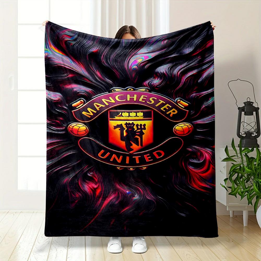 Manchester United Logo Themed Flannel Blanket for Bedroom, Living Room, Sofa, and Nap
