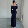 Women Off Shoulder Bodycon Maxi Dress Formal Long Sleeve Evening Gown Ruched Club Party