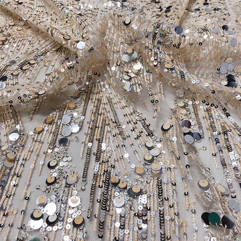 Heavy Industry Embroidery Sequin Fabric Tulle Lace Glitter Designer Fabric For Sewing Summer Fashion Costume Wedding Dress