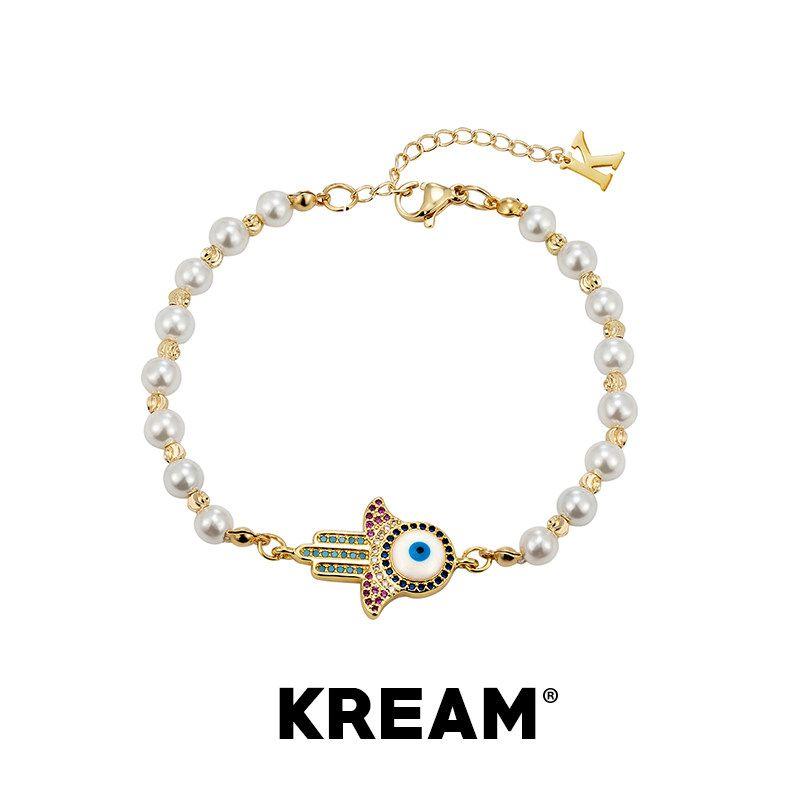 Kream Fatima Hand Shell Pearls Bracelet Men Hip Hop Women Same Style Fashion Trendy Gold