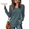 Women Tunic Sweater V-Neck Long Sleeve Solid Color Ribbed Casual Tops Slim Fit Knitted Loose Fit Fall Tops