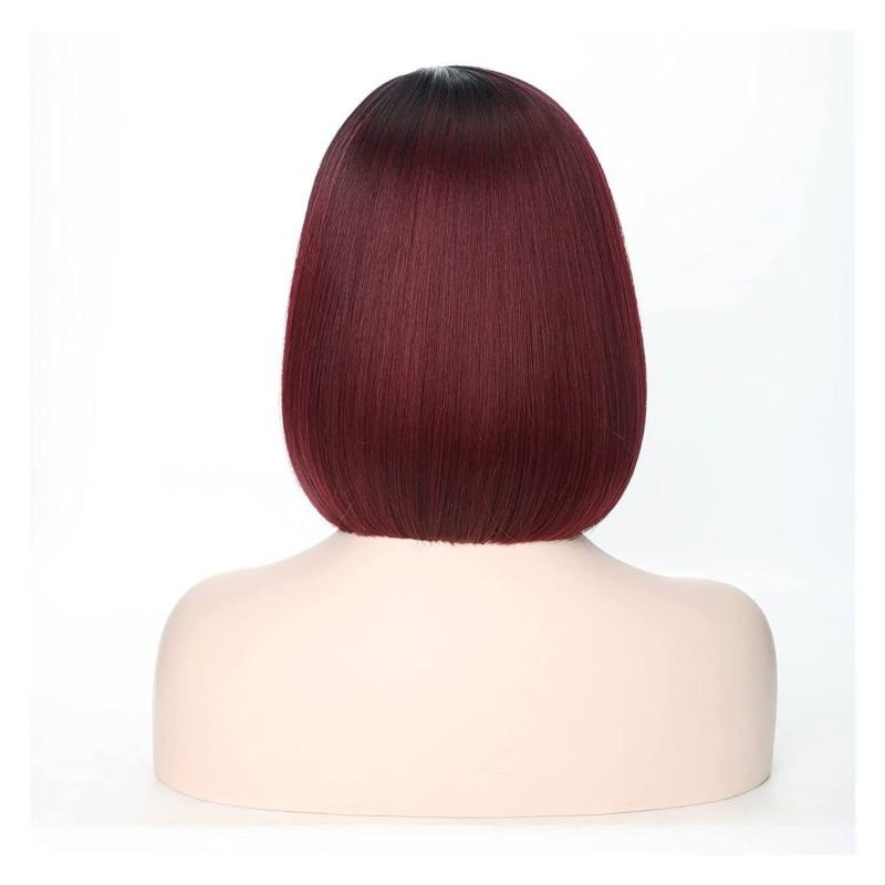 Short Straight Bob Wig Women Black Gradient Middle Part Synthetic Fiber