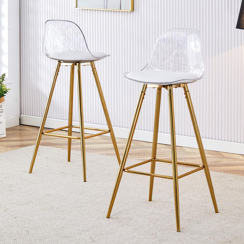 2-Piece Set Bar Stools with Transparent Backrest, Gold Frame, High Chair – for Café, Living Room and Bar Area