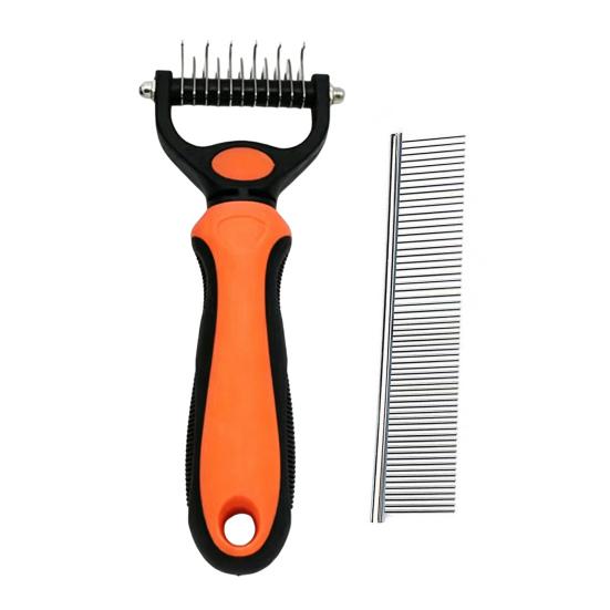 Pet Grooming Rake And Comb, Double-Sided Undercoat Rake Pet Detangling Comb, Dog Dematting Rake, Grooming Tool for Long Short Hair Cats Dogs S оранжевый