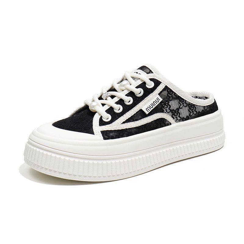 Half-drag women's new summer breathable pregnant women wear outside, wide feet, fat and thin, one pedal, thick-bottomed mesh bag head, half slippers