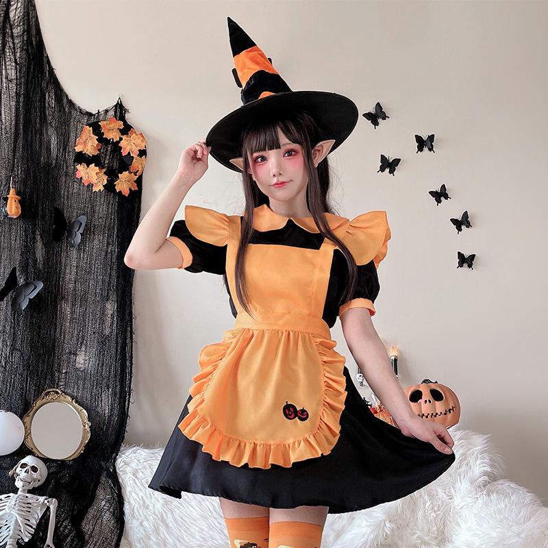 Halloween Adult Costume Pumpkin Dress Lolita Girl Dress Japanese Maid Dress cos Show Dress Maid Dress