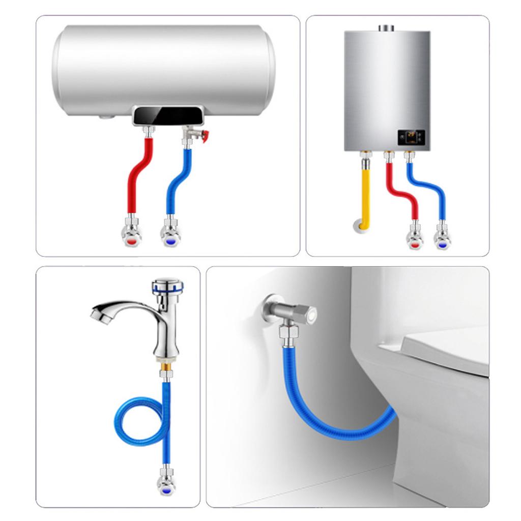 Pack Of 2 Flexible 304 Stainless Steel Water Heater Connector Hot and Cold Water Inlet Pipe Practical Color Coded Hose
