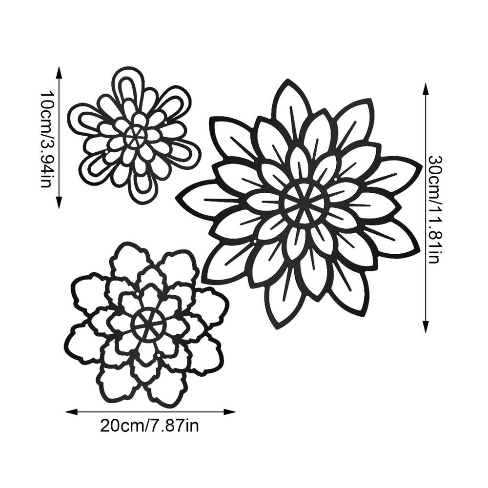 

Черный металлический цветочный декор для ванной комнаты, цветочный декор для стены, 3X, декоративный полый металлический цветочный настенный декор, железный цветочный чёрный