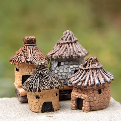 Cartoon Retro Thatched House Crafts Sculpture Moss Miniature Landscape Flower Pot Garden DIY Decoration Supplies