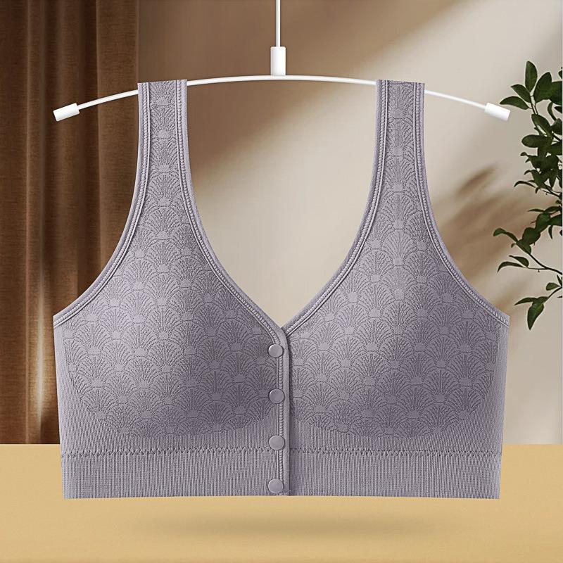 Front Closure Wireless Gathered Vest Style Nursing Bra For Middle Aged Women