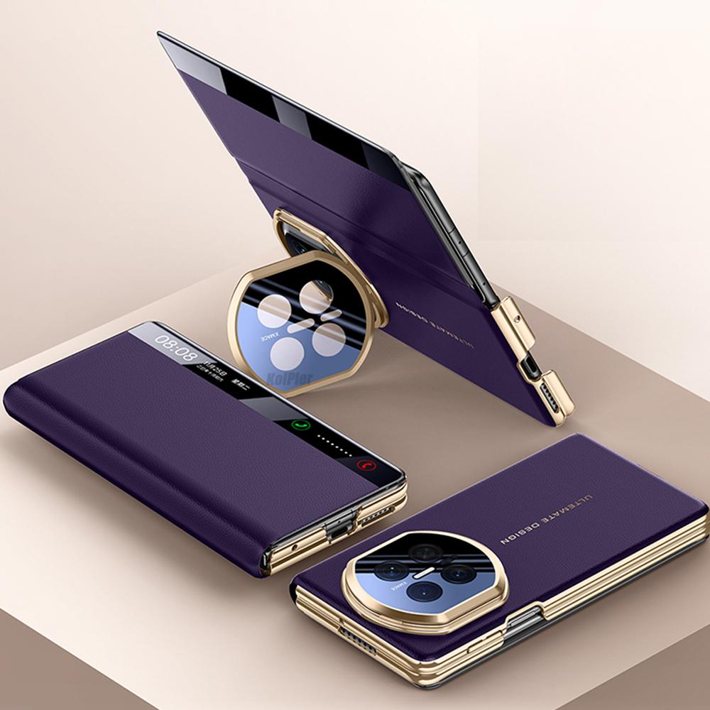 Leder Klapphülle für Huawei Mate X7 2026 Magnet Smart Touch View Aufwecken Schlafen Hochklappbarer Ständer für Kameralinse Originalhülle für MateX7