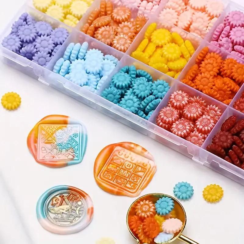 180Pcs Box Sealing Wax Beads, 10 Grids Cat's Paw, Cherry Blossom, Star Shape Sealing Wax Pellets for Wax Seal Stamp
