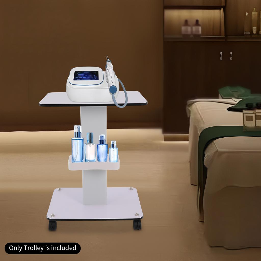 Spectrometer Dedicated Large-Surface Cart ABS Salon Trolley White Beauty Instrument Cart W/ Storage Box & Wheel for Salon Shop