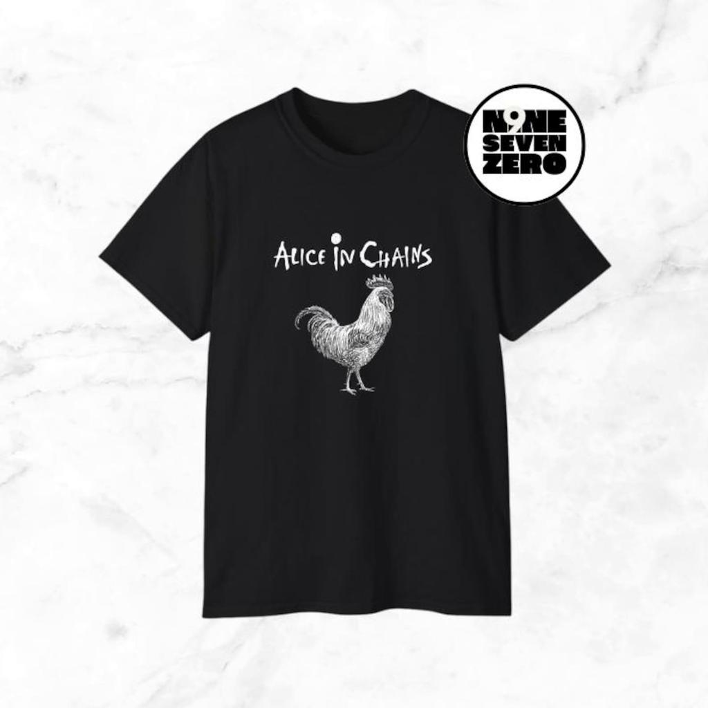 Alice in Chains Rooster Sketch Maglietta Nera Gildan 5000: 100% Cotone USA