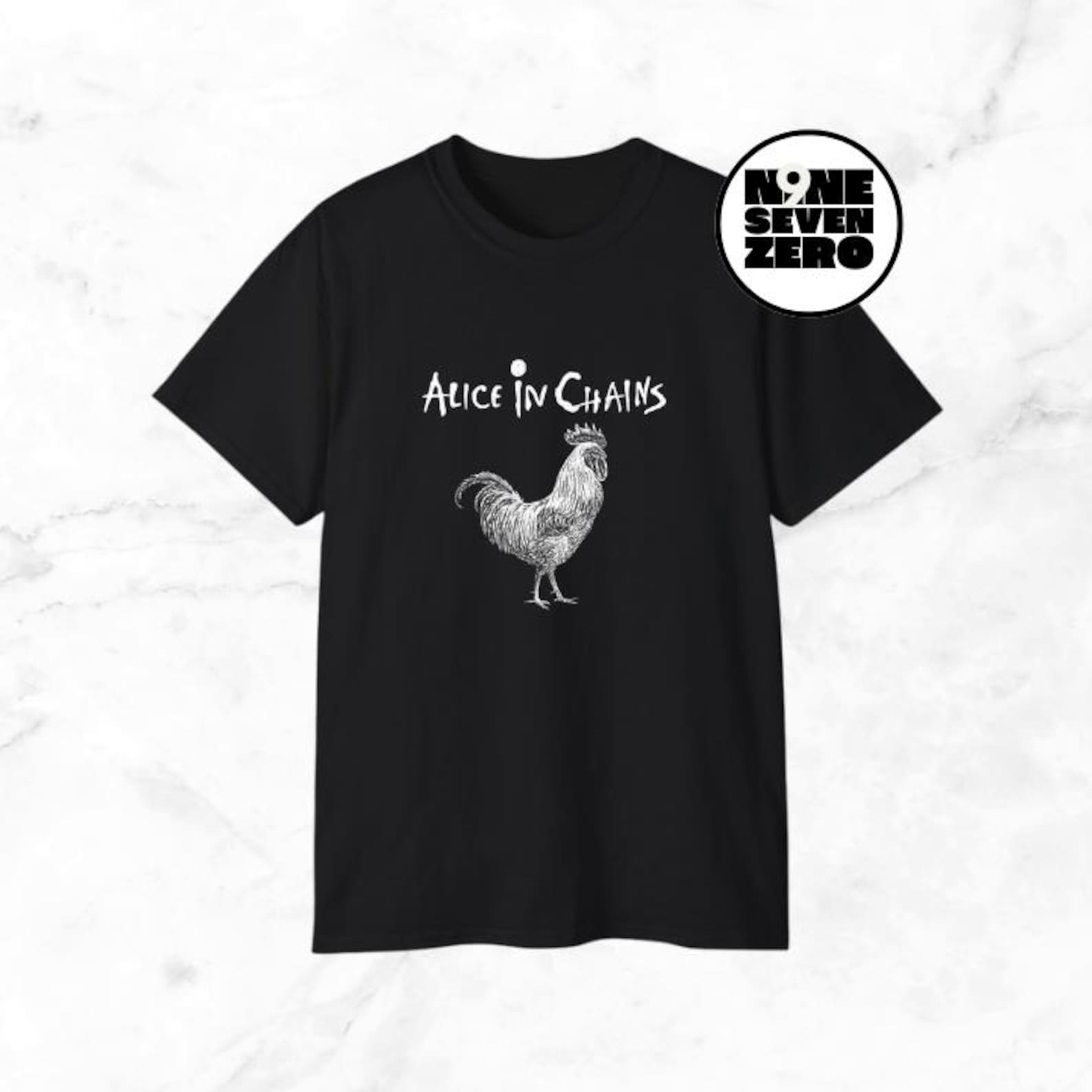 Alice in Chains Rooster Sketch Black Gildan 5000 T-Shirt: 100% US Cotton 4XL