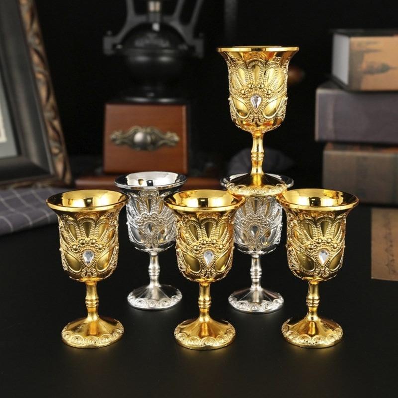 Small Goblet Chalices Retro Metal Wine Cup for Wedding Whiskeys Medieval European Style Embossed Drinking Cups Gift