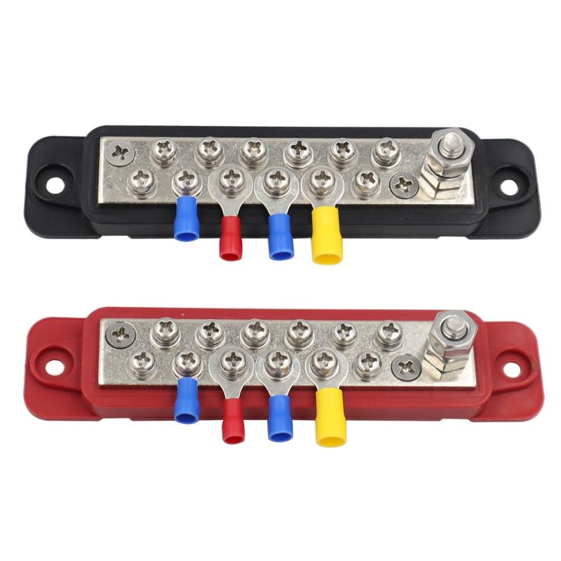 Terminal Bus Bar Ground Power Distribution Terminal Block Bus Bar with Cover for Auto Marine Car Pickup Trailer RV Boat