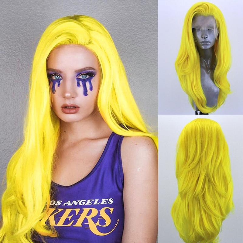 

AIMEYA Ginger Orange Long Natural Wavy Wig for Women Girls Pre Plucked Natural Hairline Lace Front Wigs Free Part Daily Wear Wig (Yellow,18inches)
