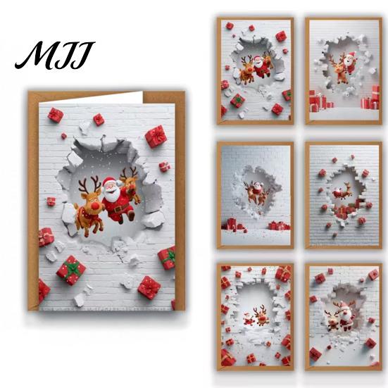 Desktop Holiday Ornaments Christmas Greeting Cards with Envelopes, Funny 3D Wall Breaking Cards, Unique Gifts Cute Santa Reindeer Festive Card